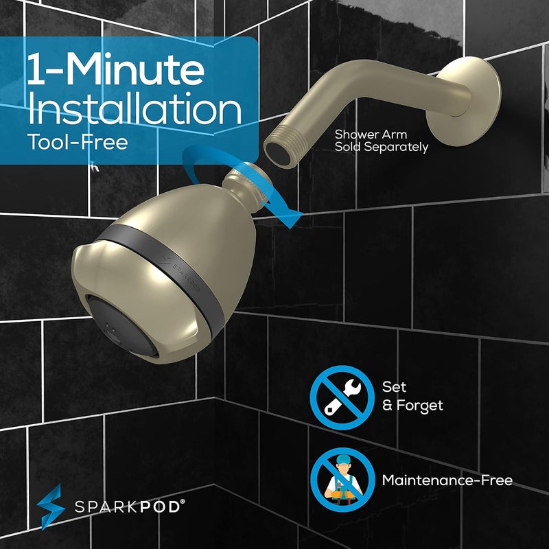 SparkPod 3-Inch Extreme High Pressure Shower Heads - Pressure Boosting with Rain, Massage & Pulsating Mode, Powerful Water-Saving Showerhead - 2.5 GPM Fixed Shower Head (Elegant Brushed Nickel) - Image 2